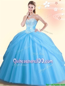 New Style Aqua Blue Lace Up Sweetheart Beading Quinceanera Gown Tulle Sleeveless