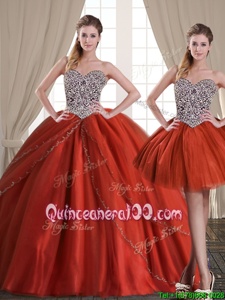 Three Piece Rust Red Sweetheart Neckline Beading Sweet 16 Quinceanera Dress Sleeveless Lace Up