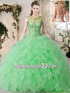 Fashion Organza Scoop Sleeveless Lace Up Beading and Ruffles Sweet 16 Quinceanera Dress inGreen