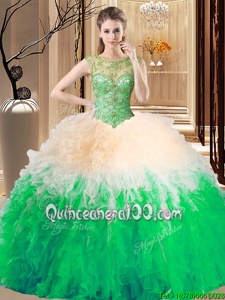 Fashion Scoop Floor Length Multi-color Quince Ball Gowns Tulle Sleeveless Spring and Summer and Fall and Winter Beading