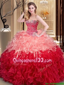 Traditional Sweetheart Sleeveless Lace Up Ball Gown Prom Dress Multi-color Organza