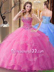 Chic Lilac Lace Up Quinceanera Gown Beading Sleeveless Floor Length