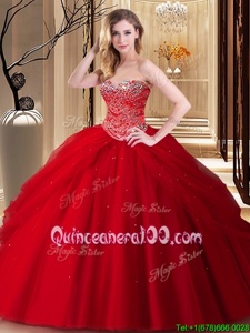 Superior Red Sweetheart Neckline Beading 15th Birthday Dress Sleeveless Lace Up