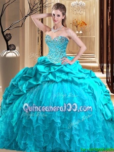 High Quality Spring and Summer and Fall and Winter Taffeta and Tulle Sleeveless 15 Quinceanera Dress Brush Train andBeading and Ruffles
