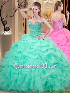 Traditional Spring and Summer and Fall and Winter Organza Sleeveless Floor Length Vestidos de Quinceanera andBeading and Ruffles and Pick Ups