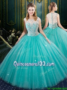 Customized Floor Length Ball Gowns Sleeveless Aqua Blue Ball Gown Prom Dress Zipper