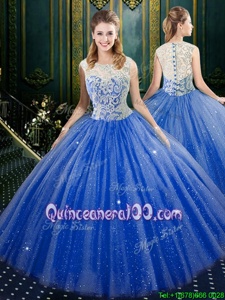 Noble Royal Blue Quinceanera Dresses Military Ball and Sweet 16 and Quinceanera and For withLace High-neck Sleeveless Zipper
