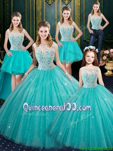 Customized Sleeveless Lace Lace Up Quinceanera Dress