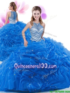 Ideal Spring and Summer and Fall and Winter Organza Sleeveless 15 Quinceanera Dress Court Train andRuffles