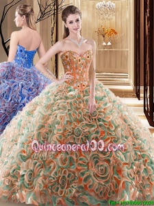 Noble Multi-color Sleeveless With Train Embroidery and Ruffles Lace Up Vestidos de Quinceanera