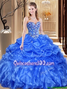 Extravagant Spring and Summer and Fall and Winter Organza Sleeveless Floor Length Quince Ball Gowns andLace and Appliques
