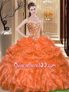 Charming Sleeveless Lace Up Floor Length Embroidery and Ruffles Quince Ball Gowns