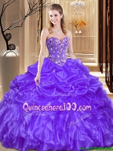 Shining Purple 15th Birthday Dress Military Ball and Sweet 16 and Quinceanera and For withBeading and Embroidery Sweetheart Sleeveless Lace Up