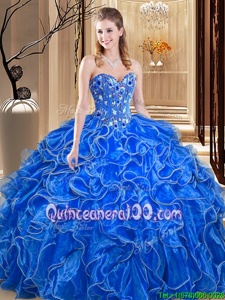 Amazing Sleeveless Embroidery and Ruffles Lace Up Quinceanera Dresses