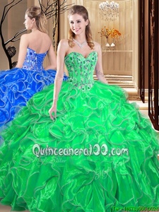 Decent Spring Green Sleeveless Organza Lace Up Quinceanera Dresses forMilitary Ball and Sweet 16 and Quinceanera