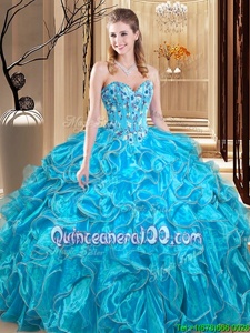 Fantastic Sleeveless Lace Up Floor Length Embroidery and Ruffles 15 Quinceanera Dress