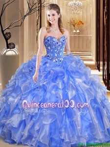 Vintage Sweetheart Sleeveless Organza Quinceanera Dress Beading and Embroidery and Ruffles Lace Up