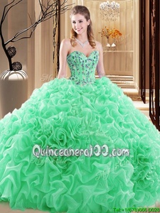 Cute Floor Length Lace Up Quinceanera Gowns Spring Green and In forProm and Military Ball and Sweet 16 and Quinceanera withEmbroidery and Ruffles and Pick Ups