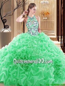 Gorgeous Ball Gowns Sleeveless Spring Green Sweet 16 Quinceanera Dress Brush Train Backless