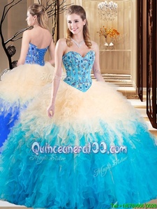 Hot Sale Sweetheart Sleeveless Lace Up 15 Quinceanera Dress Multi-color Tulle