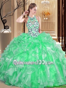 Spectacular Scoop Sleeveless Embroidery and Ruffles Lace Up Quinceanera Gown