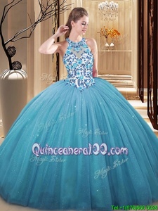 Fashionable Floor Length Ball Gowns Sleeveless Baby Blue Sweet 16 Dress Lace Up