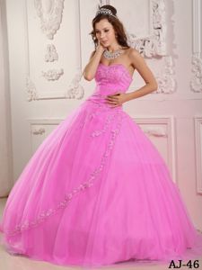 Sweetheart Rose Pink Beading Dress for Quince with Appliques