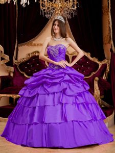 Light Purple Muti-tiered Appliqued Dress Quince with Pick-ups