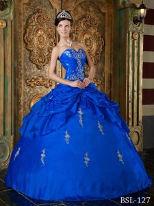 Royal Blue Sweetheart Appliques Taffeta Sweet 15 Dress Wholesale