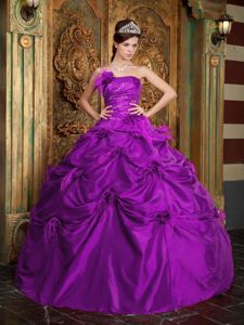 Strapless Beaded Purple Quinceanera Party Dresses with Pick-ups