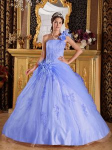 Voguish Lilac One Shoulder Appliques Quinceanera Dresses in Tulle