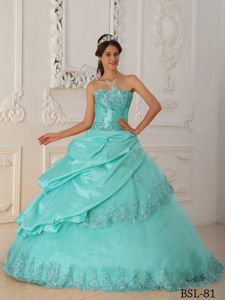 Turquoise Strapless Appliques Quinceanera Party Dresses for 2014