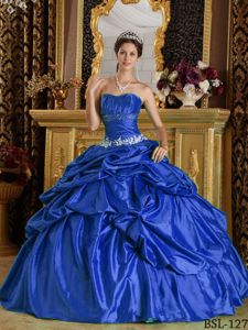 Pick-ups Taffeta Quinceanera Dresses with Appliques in Royal Blue