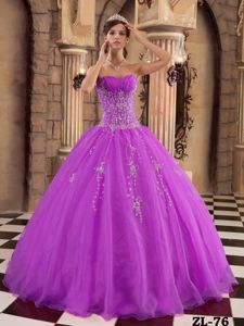 Newest Orchid Organza Sweet Sixteen Dress with Beaded Appliques