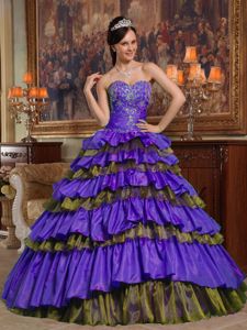 Classic Multi-color Ruffled Appliques Dress for a Quince in Taffeta