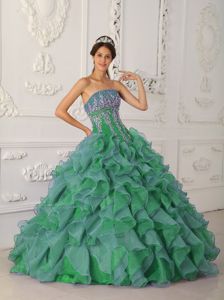 Fitted Organza Appliques Quinces Dresses with Two-toned Ruffles