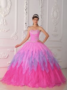 Multi-colored Sweetheart Ruffles Sweet Fifteen Dress with Beading