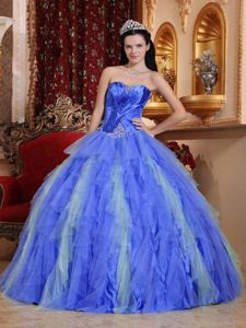 Multi-tiered Strapless Sweet Sixteen Dress with Beading and Ruches