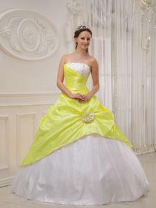 Yellow and White Quinceanera Party Dresses with Beading Hot Sale