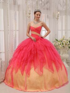 Organza Ruche Beaded Bodice Quinceanera Dresses in Watermelon