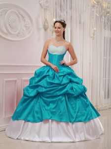 Beaded Sweetheart Dresses for a Quince Pick-ups in Teal and White