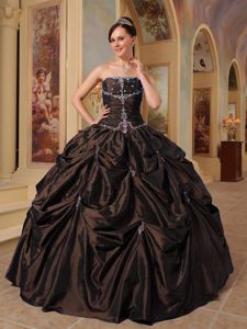 Discount Beaded Brown Quinceanera Gown Strapless with Pick-ups