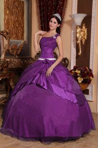 Hot Sale Purple One Shoulder Quinceanera Gown Dress in Organza