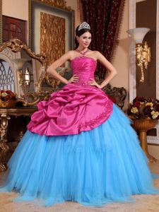 Hot Pink and Blue Pick-ups Dresses for Sweet 16 with Appliques