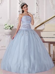 Simple Ball Gown Taffeta Quinceanera Party Dress with Appliques