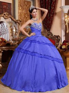 Beaded Appliques Ball Gown Blue Quinceaneras Dresses in Taffeta