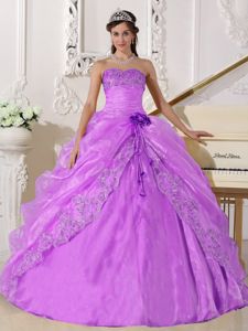 Lavender Appliques Organza Quince Dress with Hand Made Flower
