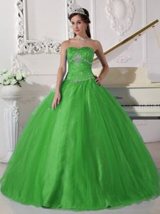 Fast Shipping Cheap Strapless Beaded Green Quinceanera Dresses