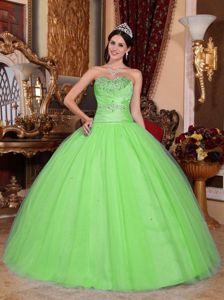 Simple Style Taffeta Tulle Beaded Spring Green Sweet 16 Dresses