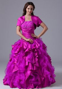 Wholesale Fuchsia Ruffled Beaded Dresses for a Quinceanera